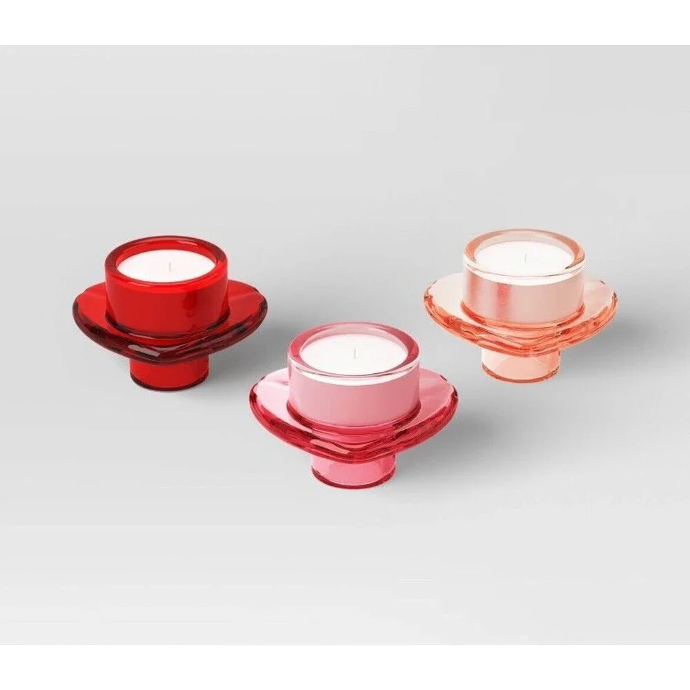3pk Glass Heart Candle Holders